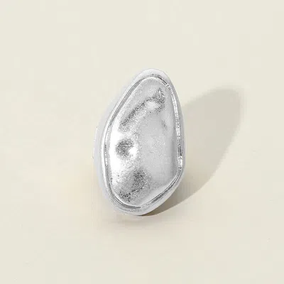 Fashnzfab Brushed Metal Abstract Stretch Ring In Silver