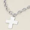Fashnzfab Brushed Metal Cross Pendant Chunky Chain Necklace - Worn Silver In Multi