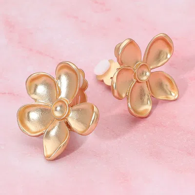 Fashnzfab Brushed Metal Flower Clip On Earrings In Multi