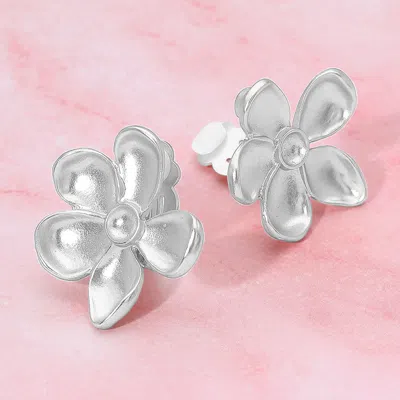 Fashnzfab Brushed Metal Flower Clip On Earrings In Silver