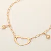 Fashnzfab Brushed Metal Open Heart Pendant Bead Charm Paperclip Chain Necklace In Gold