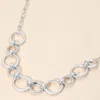 Fashnzfab Brushed Metal Ring Link Necklace - Worn Silver In Multi