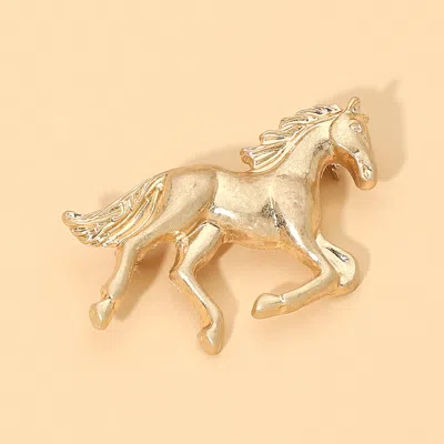 Fashnzfab Brushed Metal Running Horse Pin Brooch In Pink
