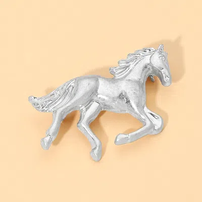 Fashnzfab Brushed Metal Running Horse Pin Brooch In Silver