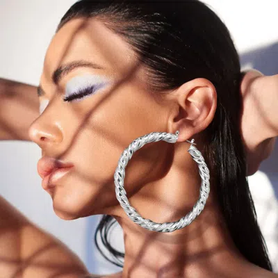Fashnzfab Brushed Metal Twisted Hoop Pin Catch Earrings - Rhodium In Multi