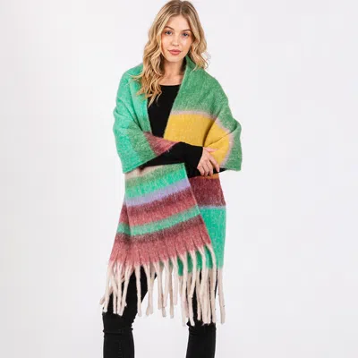 Fashnzfab Brushed Multi Color Stripe Scarf In Green