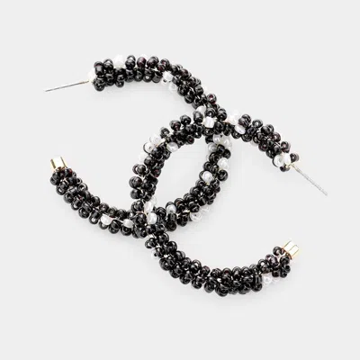 Fashnzfab Bubble Bead Hoop Earrings In Black
