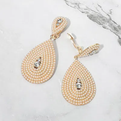 Fashnzfab Bubble Pearl Stone Teardrop Dangle Evening Clip On Earrings In Multi