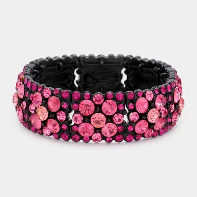 Fashnzfab Bubble Rhinestone Stretch Bracelet Black, Fuchsia In Multi