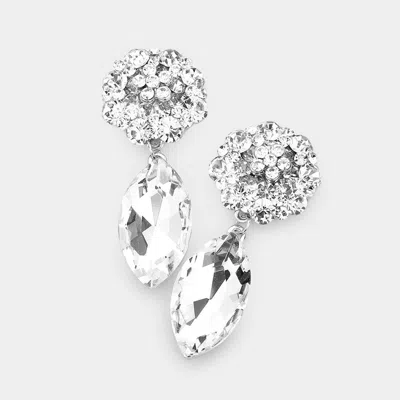 Fashnzfab Bubble Stone Cluster Accented Marquise Link Dangle Evening Earrings - Rhodium In Silver