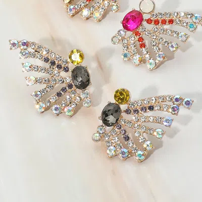 Fashnzfab Bubble Stone Cluster Butterfly Fan Evening Earrings In Gray