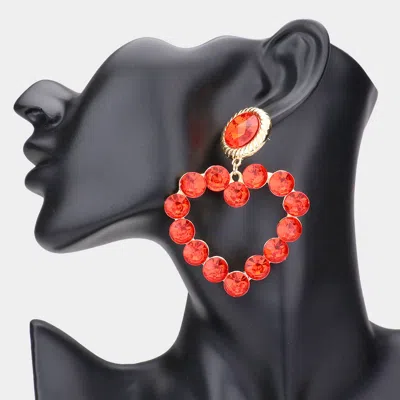 Fashnzfab Bubble Stone Cluster Open Heart Dangle Earrings In Red