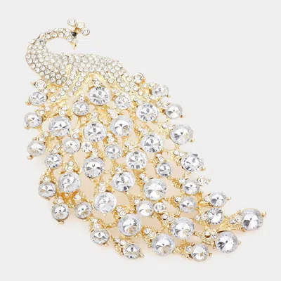 Fashnzfab Bubble Stone Cluster Peacock Pin Brooch In Gold
