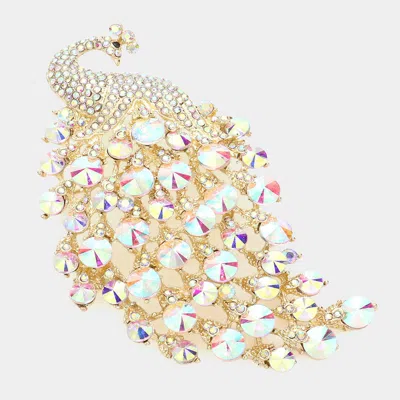 Fashnzfab Bubble Stone Cluster Peacock Pin Brooch In Gold