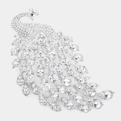 Fashnzfab Bubble Stone Cluster Peacock Pin Brooch In Silver