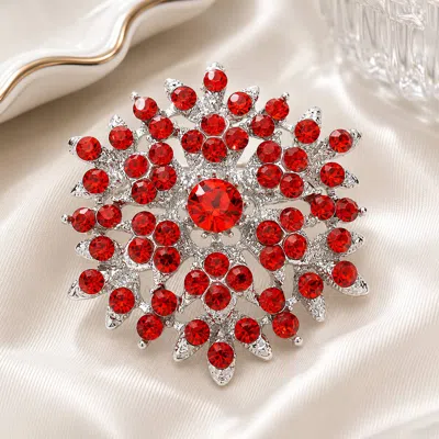 Fashnzfab Bubble Stone Cluster Snowflake Pin Brooch In Red