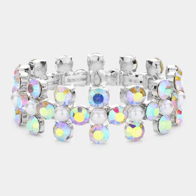 Fashnzfab Bubble Stone Cluster Stretch Evening Bracelet Ab, Silver In Multi