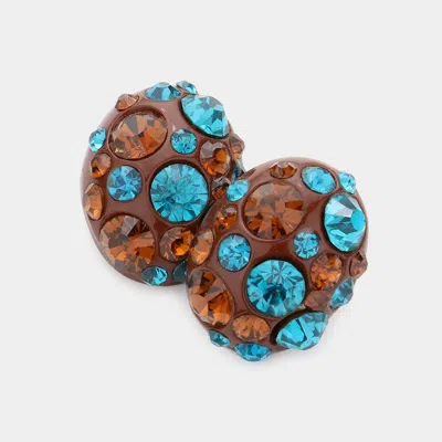 Fashnzfab Bubble Stone Cluster Stud Evening Earrings - Blue Zircon, Brown, Smoked Topaz In Multi