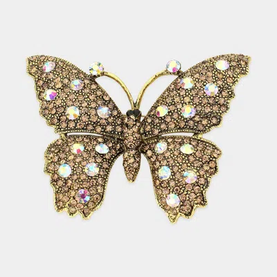 Fashnzfab Bubble Stone Embellished Butterfly Pin Brooch In Gold