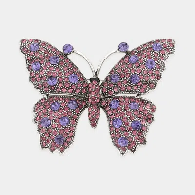 Fashnzfab Bubble Stone Embellished Butterfly Pin Brooch In Purple