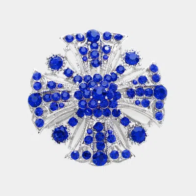 Fashnzfab Bubble Stone Embellished Crisscross Detailed Pin Brooch In Blue