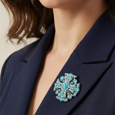 Fashnzfab Bubble Stone Embellished Crisscross Detailed Pin Brooch In Blue