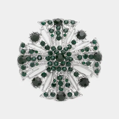Fashnzfab Bubble Stone Embellished Crisscross Detailed Pin Brooch In Green