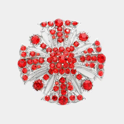 Fashnzfab Bubble Stone Embellished Crisscross Detailed Pin Brooch In Red