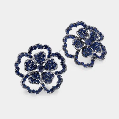 Fashnzfab Bubble Stone Embellished Flower Evening Earrings - Montana Blue