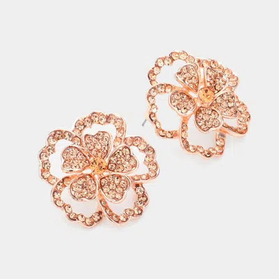Fashnzfab Bubble Stone Embellished Flower Evening Earrings - Peach In Pink