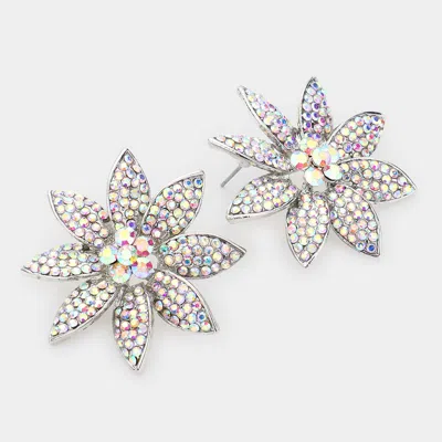 Fashnzfab Bubble Stone Embellished Flower Evening Earrings In Metallic