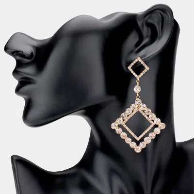 Fashnzfab Bubble Stone Embellished Open Square Dangle Evening Earrings In Gold