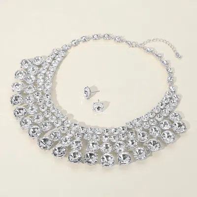 Fashnzfab Bubble Stone Evening Necklace In Silver