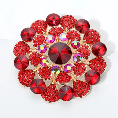 Fashnzfab Bubble Stone Flower Pin Brooch In Red