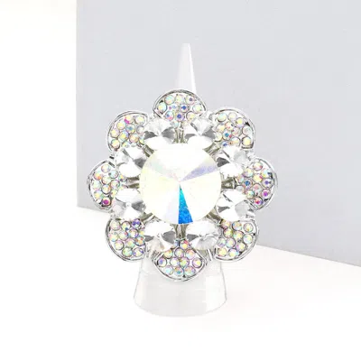Fashnzfab Bubble Stone Flower Stretch Ring In Metallic