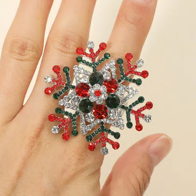Fashnzfab Bubble Stone Snowflake Stretch Ring In Silver
