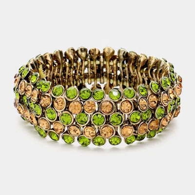 Fashnzfab Bubble Stone Stretch Evening Bracelet Lt Col Topaz, Olive Green In Multi