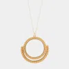 Fashnzfab Bubble Textured Geometric Open Metal Circle Pendant Long Necklace In Gold
