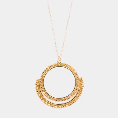 Fashnzfab Bubble Textured Geometric Open Metal Circle Pendant Long Necklace In Gold