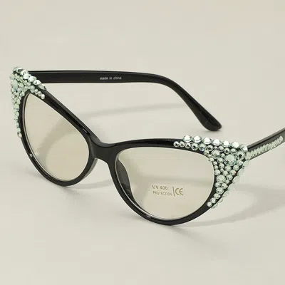 Fashnzfab Bubbly Crystal Cat Eye Optical Glasses In Black
