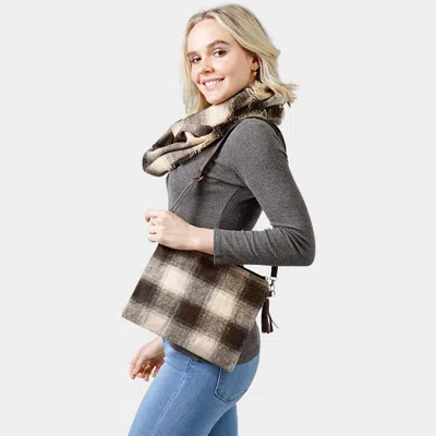 Fashnzfab Buffalo Check Crossbody / Clutch Bag In Sand