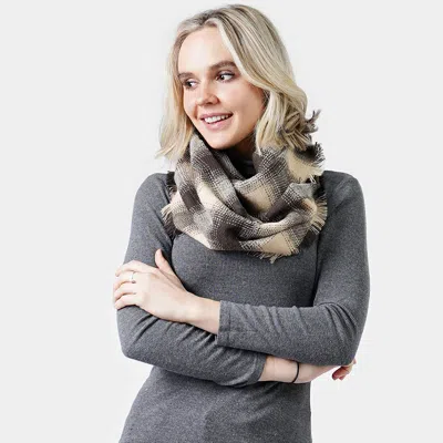 Fashnzfab Buffalo Check Infinity Scarf With Frayed Edge In Sand