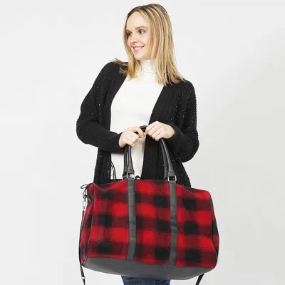 Fashnzfab Buffalo Check Patterned Duffle / Tote / Crossbody Bag In Red