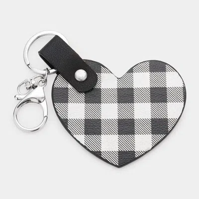 Fashnzfab Buffalo Check Patterned Faux Leather Heart Keychain In White