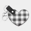 Fashnzfab Buffalo Check Patterned Faux Leather Heart Keychain In White