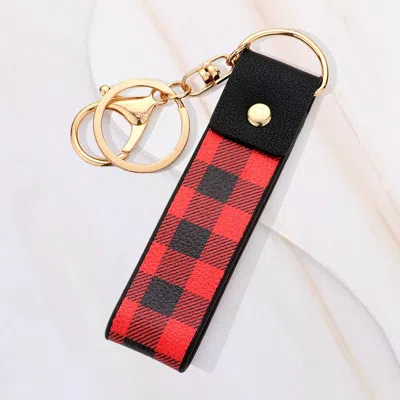 Fashnzfab Buffalo Check Patterned Faux Leather Keychain / Bag Charm In Red
