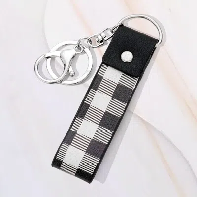 Fashnzfab Buffalo Check Patterned Faux Leather Keychain / Bag Charm In Black