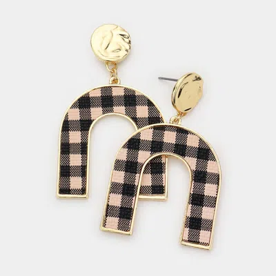 Fashnzfab Buffalo Check Patterned Metal Arch Dangle Earrings In White