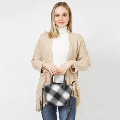 Fashnzfab Buffalo Check Patterned Tote / Crossbody Bag In White