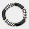 Fashnzfab Buffalo Check Patterned Wood Resin Stretch Bracelet Black In Black